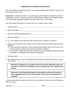 California Caregiver Authorization Affidavit