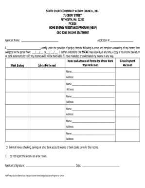 Odd Jobs Income Statement for HEAP Application