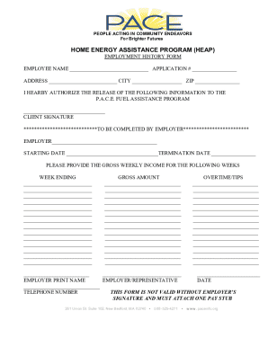 Home Energy Assistance Program Employment History Form