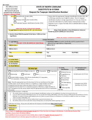 North Carolina Substitute W-9 Form