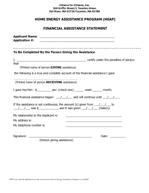 Home Energy Assistance Program Financial Assistance Statement