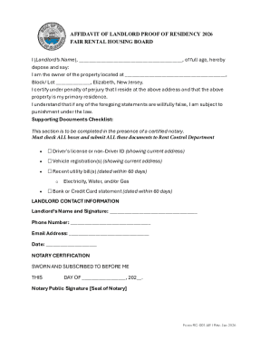 Affidavit of Landlord Proof of Residency