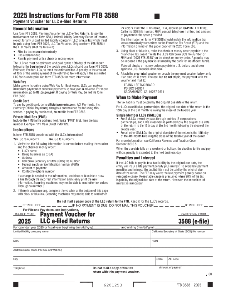 Form FTB 3588 Payment Voucher for LLC e-filed Returns Preview on Page 1