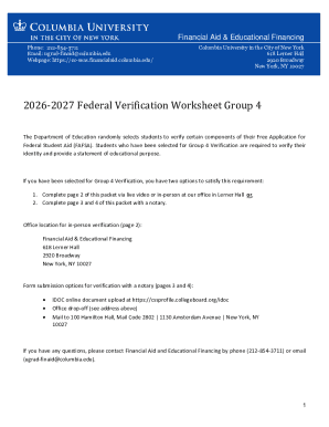 2026-2027 Federal Verification Worksheet Group 4