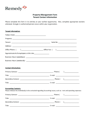 Property Management Tenant Contact Information Form