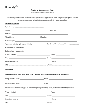 Property Management Tenant Contact Information Form