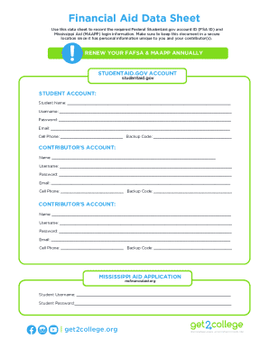 Financial Aid Data Sheet