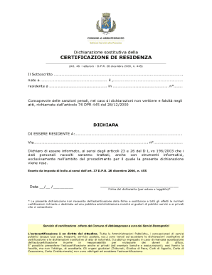 Italian Residence Certification Declaration