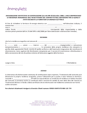 Italian Electricity Residency Declaration Form