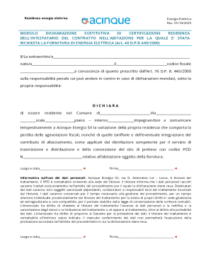 Residence Declaration for Electricity Contract