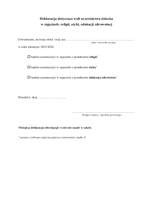 Declaration of Child's Participation in Religious or Ethical Education