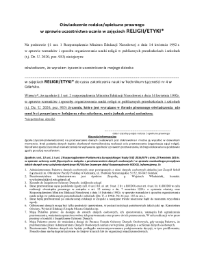 Parent Guardian Consent Form for Religion Ethics Classes