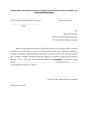 Resignation from Family Life Education Classes