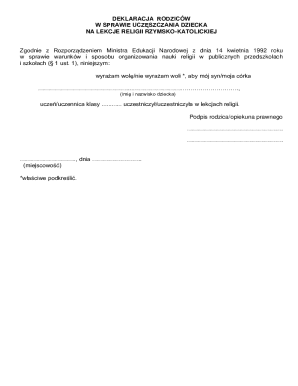 Parental Declaration for Catholic Religious Education