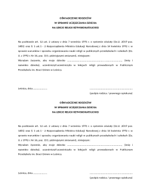 Parental Consent for Catholic Religion Classes