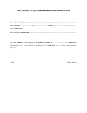 Child Residence Declaration Form