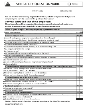 MRI Safety Questionnaire