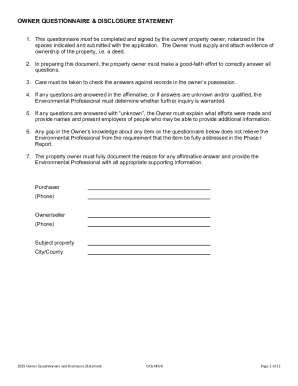 Owner Questionnaire & Disclosure Statement