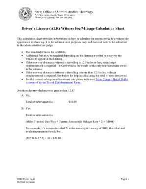 Texas Driver’s License Witness Fee Calculation Sheet