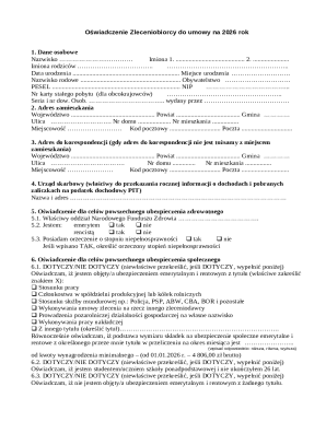 Oświadczenie Zleceniobiorcy for 2026