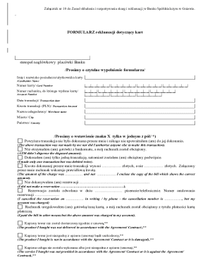 Bank Complaint Form for Cards
