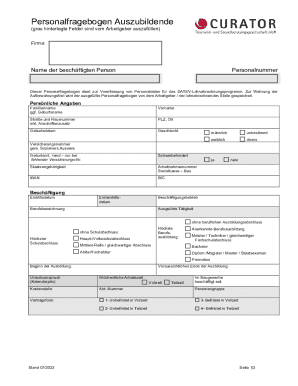 Personalfragebogen Auszubildende