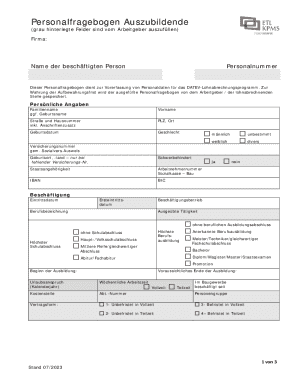 Personalfragebogen Auszubildende