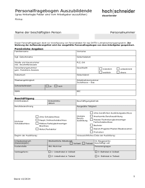 Personalfragebogen Auszubildende