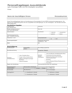 Personalfragebogen Auszubildende