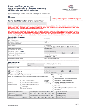 German Employee Information Form