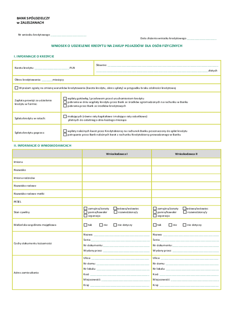 Loan Application for Vehicle Purchase - Blank Fillable Template | Fill ...