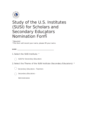 SUSI Nomination Form for Secondary Educators