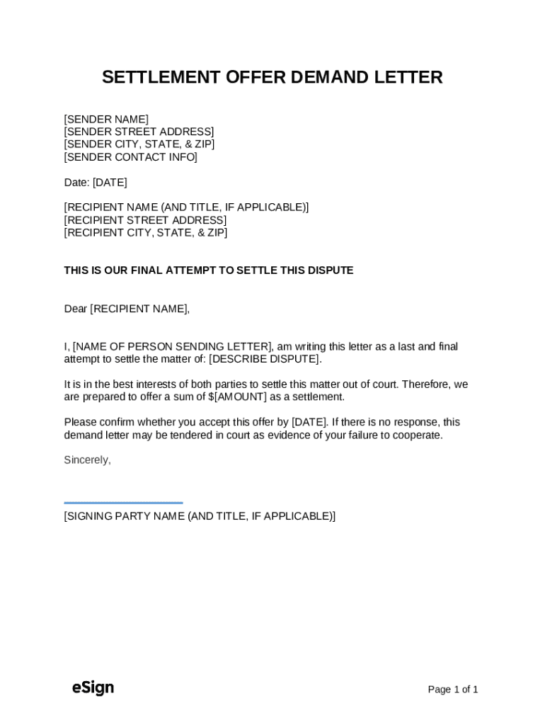 Demand Offer Settlement Offer Demand Letter - Blank Fillable Template | Fill Out ...