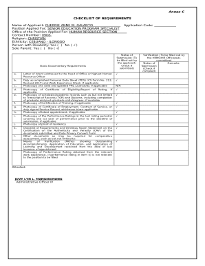 Senior Education Program Specialist Application Checklist