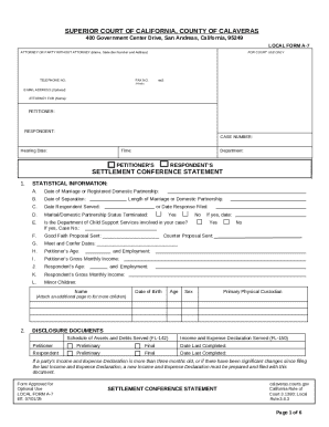 California Settlement Conference Statement