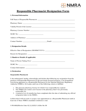 Responsible Pharmacist Resignation Form