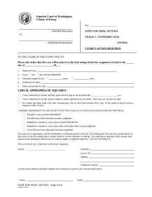 Washington Trial Setting Notice