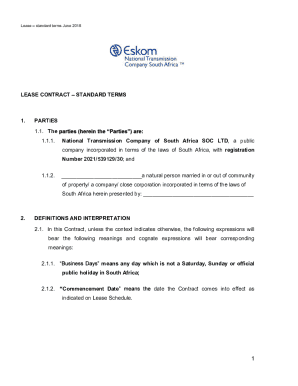 South Africa Lease Contract Standard Terms