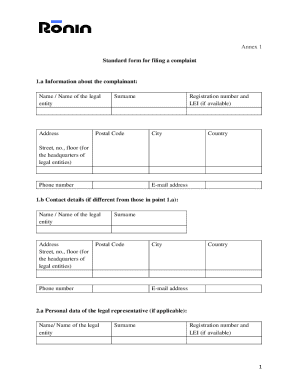 Standard Complaint Filing Form