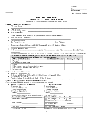 First Security Bank Individual Account Application