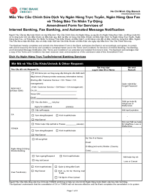 Amendment Form for Internet Banking Services