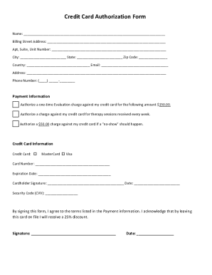 Credit Card Authorization Form