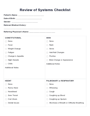 Review of Systems Checklist