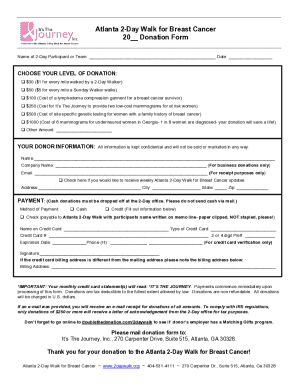 Atlanta 2-Day Walk for Breast Cancer Donation Form