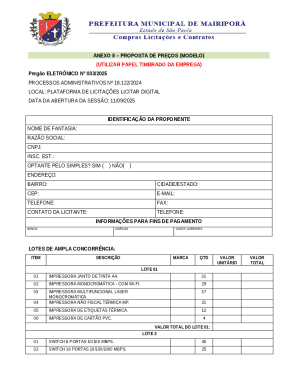 Brazilian Electronic Bidding Price Proposal Form