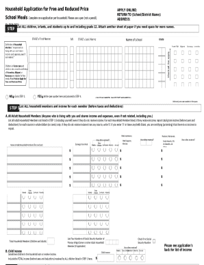 School Meals Application for Free and Reduced Price