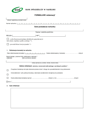Bank Spółdzielczy Reclamation Form