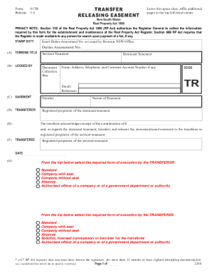 NSW Transfer Release Easement Form
