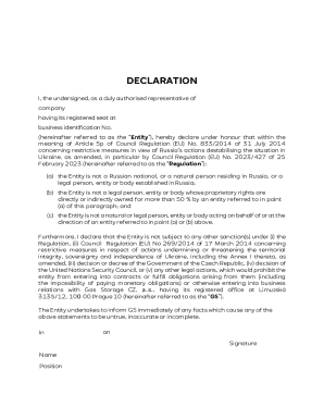 EU Sanctions Compliance Declaration