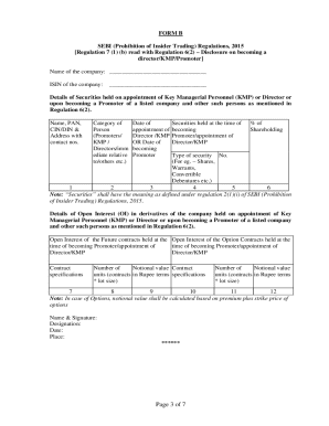 SEBI Insider Trading Disclosure Form